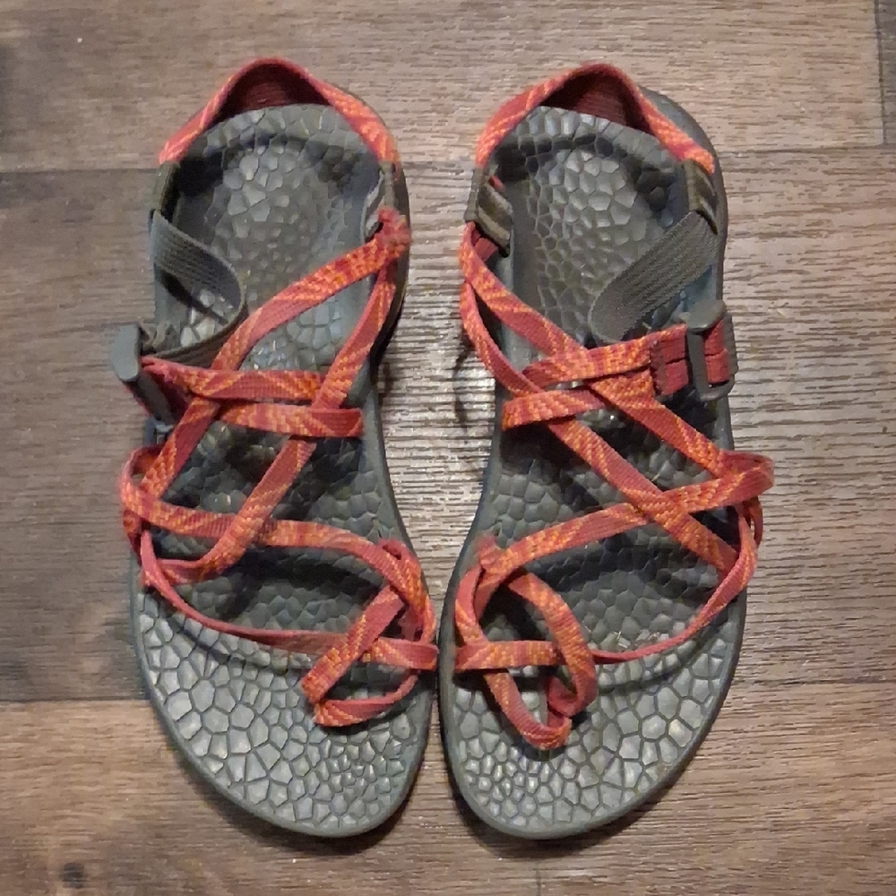 Red and Gray Strappy Sandals